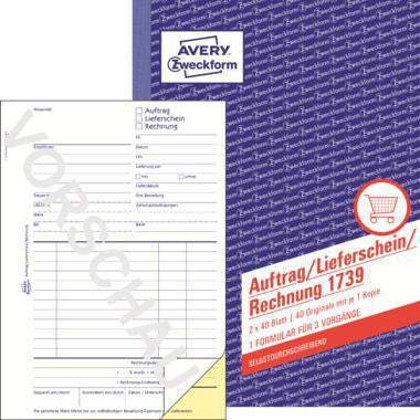 Avery Zweckform Auftragsformular 1739 DIN A5, selbstdurchschreibend, 2x40 Blatt
