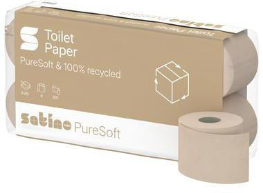 SATINO BY WEPA Toilettenpapier PureSoft 3-lagig, 100 % recycelte Wellpappe, 8 Rollen