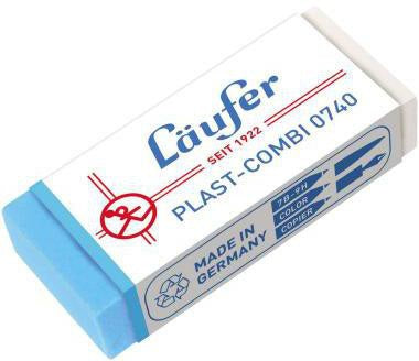 LÄUFER Radierer Plast-Combi 07200 – Kombiradierer für Blei, Farbe, Tinte & Tusche, 65 x 21 x 12 mm