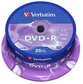 Verbatim DVD+R 4,7 GB 16x 120 Min. Spindel 25 Stück – Rohlinge für Video und Daten