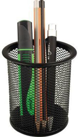 helit Stifteköcher Mesh H2518195 – Runder Metall Stiftehalter 9 x 10 cm, 1 Fach, Schwarz