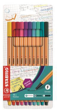 STABILO point 88 Fineliner 0,4 mm – 10er Set farbig sortiert, Made in Germany