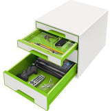 LEITZ Schubladenbox WOW CUBE 52132001 mit 4 Schubfächern, weiß/grau, stapelbar
