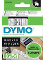 DYMO D1 Schriftbandkassette 6 mm x 7 m – Schwarz auf Weiß, UV-beständig, wieder ablösbar