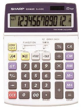 Sharp Tischrechner EL-2125C mit LCD-Anzeige, Solar- und Batteriebetrieb, weiß