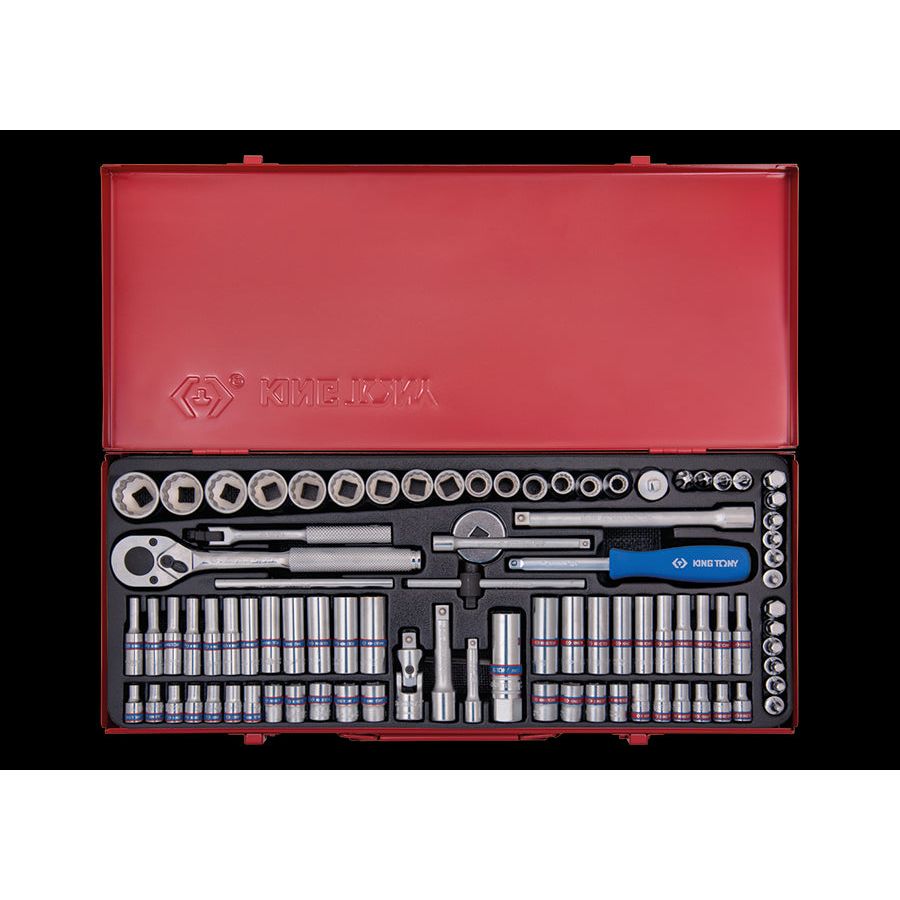 KING TONY Profi-Werkzeuge - 1/4"+ 3/8" Steckschlüssel-Set, mit Zubehör - 91 tlg. 5092CR