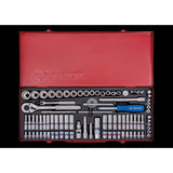 KING TONY Profi-Werkzeuge - 1/4"+ 3/8" Steckschlüssel-Set, mit Zubehör - 91 tlg. 5092CR