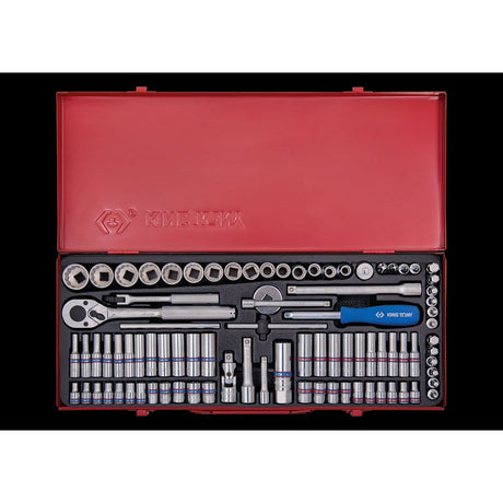 KING TONY Profi-Werkzeuge - 1/4"+ 3/8" Steckschlüssel-Set, mit Zubehör - 91 tlg. 5092CR