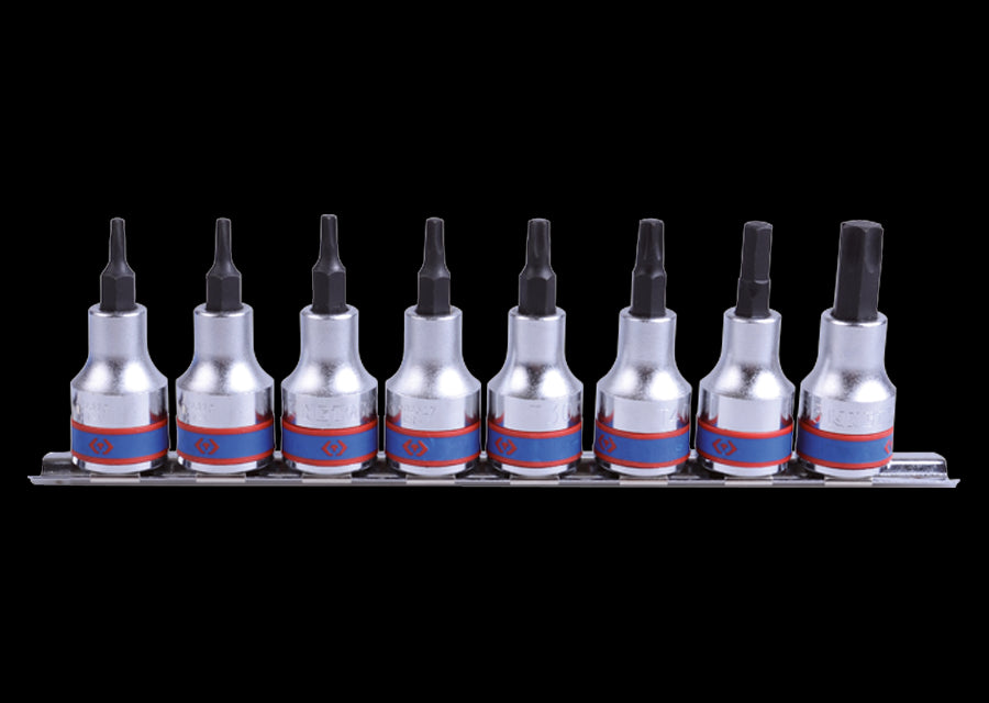 KING TONY Profi-Werkzeuge - 3/8" TORX-Bit-Steckschlüssel, Zoll, Clip-Leiste, T15-T50 - 8 tlg. 3118PR