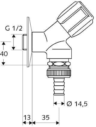 SCHELL Geräteschrägsitzventil COMFORT RV, RB, 1/2 Zoll, chrom – mit COMFORT-Griff und Sicherungskombination