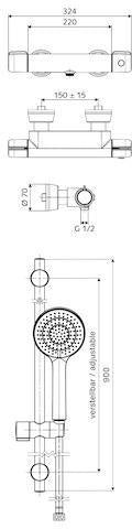 SCHELL Aufputz-Duscharmatur MODUS MD-T Mischwasser mit Brausegarnitur, Thermostat, chrom