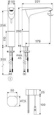 SCHELL XERIS E2 HD-K Elektronische Waschtisch-Armatur, Kaltwasser, Unterputznetzteil, small, chrom