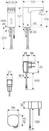 SCHELL CELIS E HD-K Elektronische Waschtisch-Armatur Kaltwasser Chrom mit Steckernetzteil