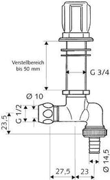 SCHELL Spültischventil COMFORT, RV Verstellbereich 1-50 mm, 1/2 Zoll x 10, chrom