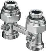 SCHELL Doppel-Anschlusshahn für Ventilheizkörper, absperrbar, Durchgang, G 1/2 IG, mattnickel