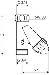 SCHELL Filter-Armatur für Geräteventile G 3/4 DN 20 Schrägfilter chrom