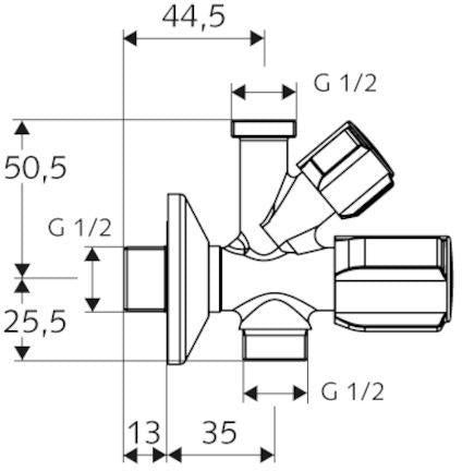 SCHELL Kombi-Eckventil COMFORT RV, langer Schaft, chrom – mit Rückflussverhinderer