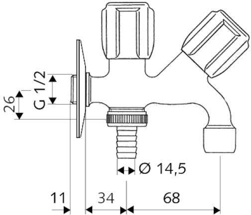SCHELL Kombi-Auslaufventil COMFORT – DN 15, chrom, mit Schlauchverschraubung und Rosette