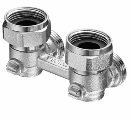 SCHELL Doppel-Anschlusshahn absperrbar Eck 3/4 Zoll AG mattnickel