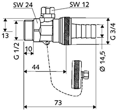 SCHELL F+E-Kugelhahn mit Schlauchverschraubung, 16 bar, 1/2 Zoll, Messing – 50 Stück