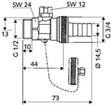 SCHELL F+E-Kugelhahn mit Schlauchverschraubung, 16 bar, 1/2 Zoll, Messing – 50 Stück