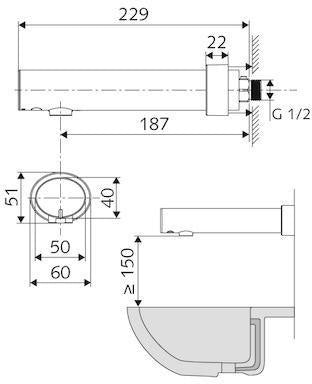 SCHELL MODUS E HD-K Elektronische Wand-Waschtischarmatur mit Infrarot-Sensor, Batteriebetrieb, Chrom