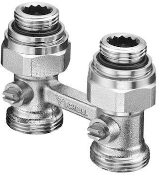 SCHELL Doppel-Anschlusshahn für Ventilheizkörper, absperrbar, Durchgang, G 1/2 IG, mattnickel