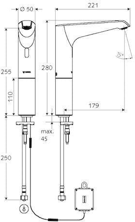 SCHELL XERIS E HD-K large Elektronische Waschtisch-Armatur, Kaltwasser, Batteriebetrieb, chrom
