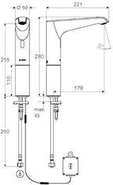 SCHELL XERIS E HD-K large Elektronische Waschtisch-Armatur, Kaltwasser, Batteriebetrieb, chrom