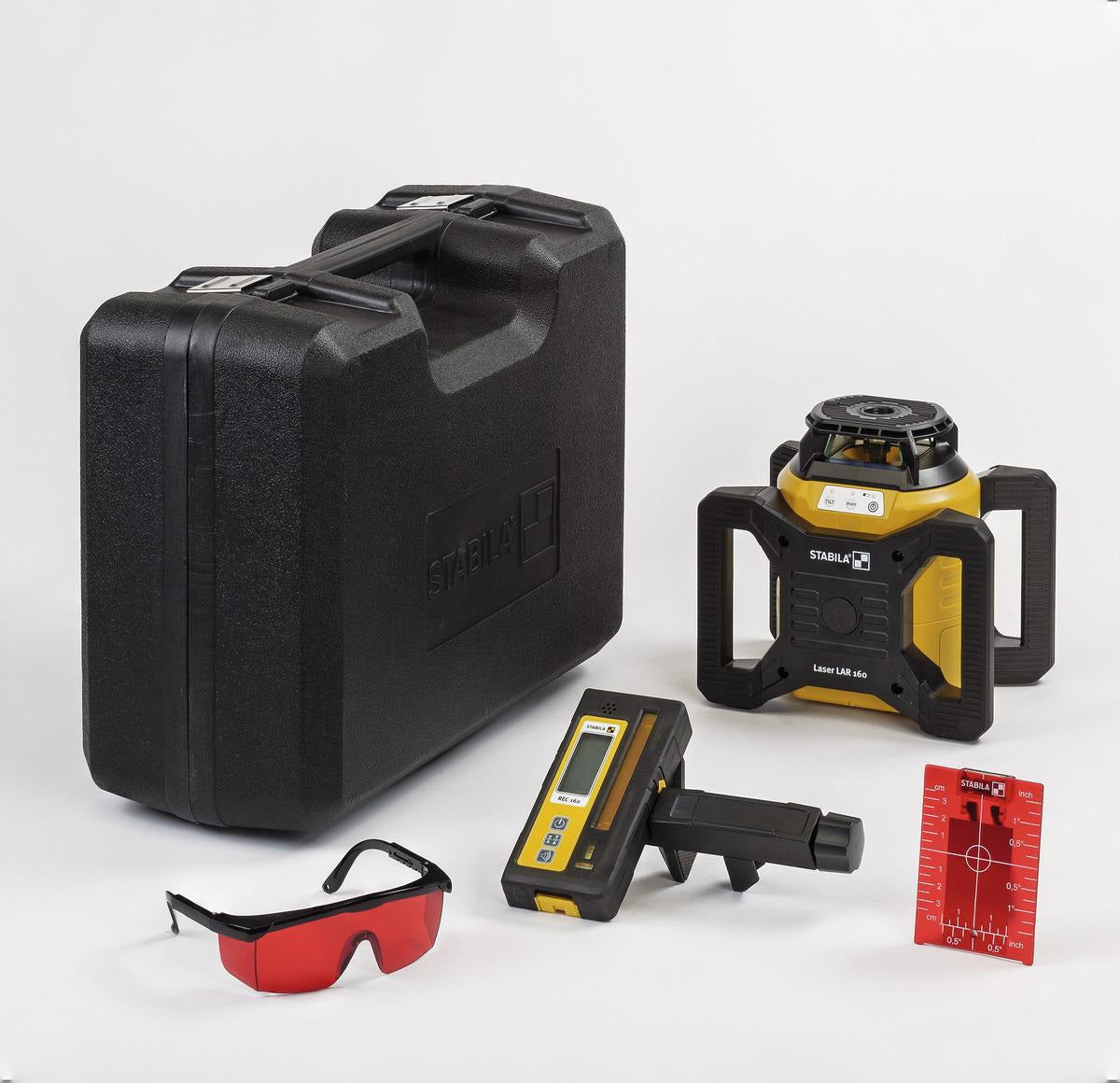 STABILA Rotationslaser-Set LAR 160 – 600 m Reichweite, ± 5° Selbstnivellierung, 5-teilig