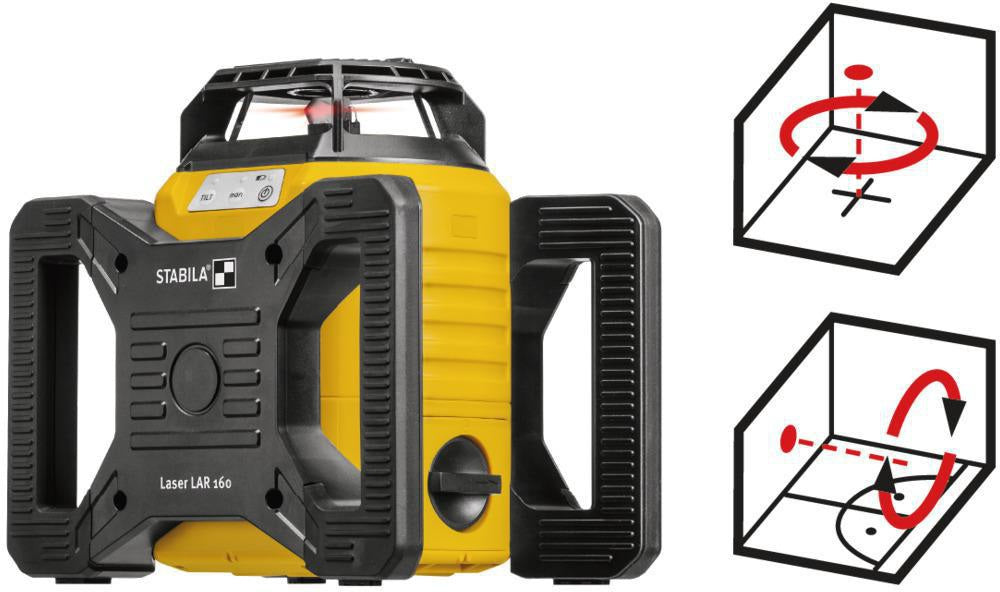 STABILA Rotationslaser-Set LAR 160 – 600 m Reichweite, ± 5° Selbstnivellierung, 5-teilig