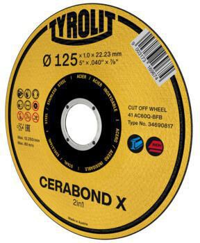 TYROLIT Trennscheibe PREMIUM CERABOND X D125 x 1,0 mm gerade Bohrung 22,23 mm für Stahl und Edelstahl