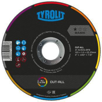 TYROLIT Trennscheibe BASIC CUT-ALL D125x1mm für Stahl, Edelstahl, NE-Metalle, PVC und Gestein