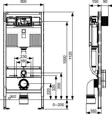 TECE WC-Modul TECEprofil Bauhöhe 1200 mm mit Uni-Spülkasten – 10 Stück