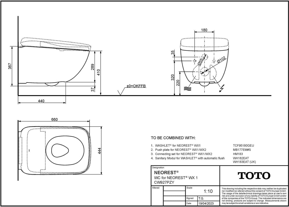 TOTO NEOREST WX1 Wand-WC tief, randlos, mit TornadoFlush, weiß – für WASHLET TCF95180GEU