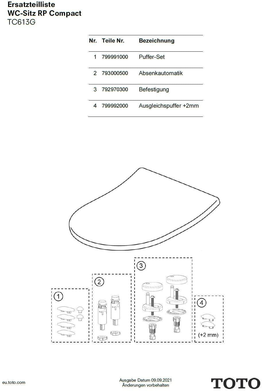 TOTO Ausgleichspuffer +2 mm für WC-Sitz – Passgenauer Sanitär-Ersatzteil