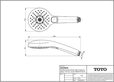 TOTO DaySpa Handbrause 110 mm rund mit 3 Strahlarten in Weiß/Chrom
