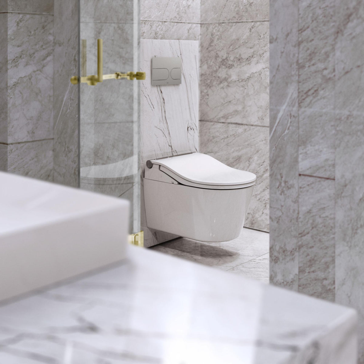 TOTO WASHLET RW Dusch-WC mit Fernbedienung und EWATER+ Reinigungssystem in Weiß/Silber
