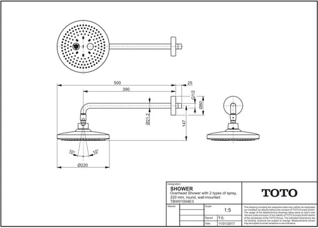 TOTO DaySpa Kopfbrause mit 2 Strahlarten, rund, Wandbefestigung, weiß/chrom