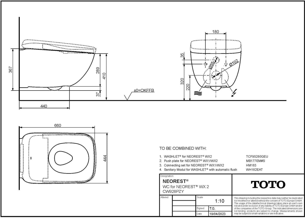 TOTO NEOREST WX2 Wand-WC tief, randlos, TornadoFlush, weiß – für WASHLET WX2 TCF95280GEU