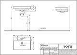 TOTO Waschtisch CS eckig 500 mm mit Hahnloch und Überlauf, CeFiONtect