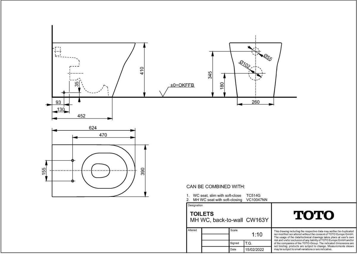 TOTO Stand-WC MH randlos weiß back-to-wall mit Tornado Flush und CeFiONtect
