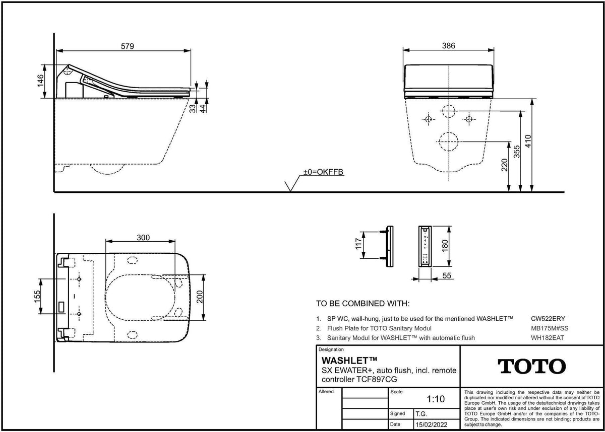 TOTO WASHLET SX EWATER+ auto flush Dusch-WC mit Entkalkungsfunktion und Fernbedienung