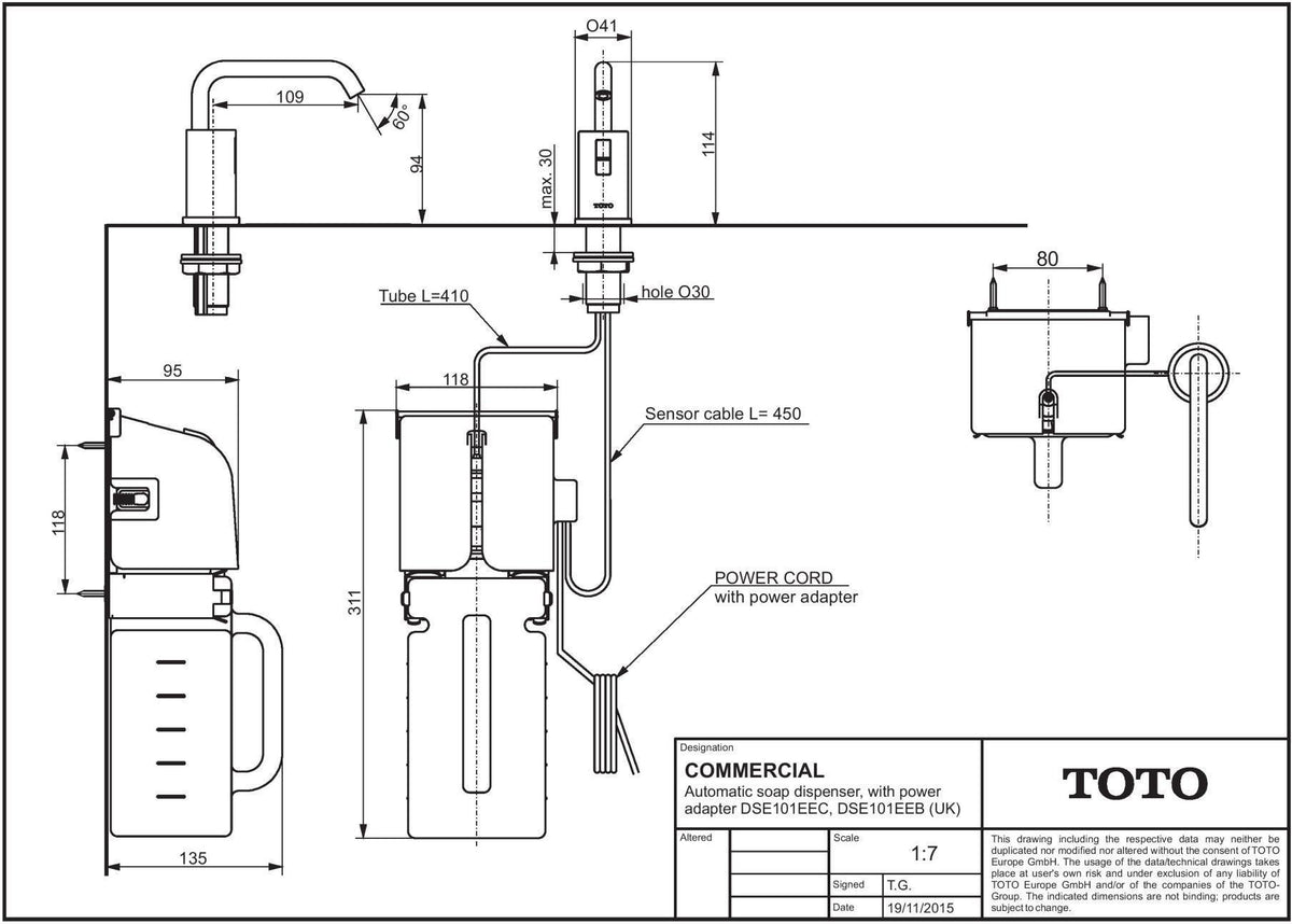 TOTO Automatischer Seifenspender chrom mit Netzteil – 1500 ml, berührungslos
