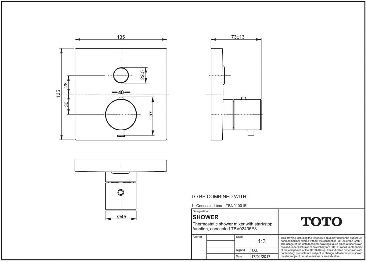TOTO Brausethermostat Unterputz mit Start/Stopp-Funktion chrom – thermostatische Präzision