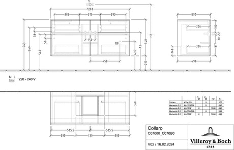 Villeroy & Boch Waschbeckenunterschrank Collaro C070 B0 1200x548x500mm Eckig White Oak