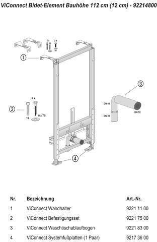 Villeroy & Boch ViConnect Bidet-Vorwandelement 525 x 1120 mm für Trockenbau