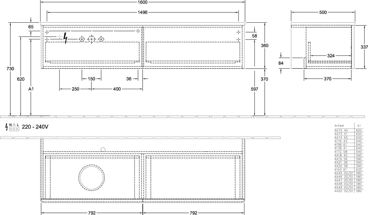 Villeroy & Boch Waschtischunterschrank Antao K37150 1600 mm Glossy White Lacquer