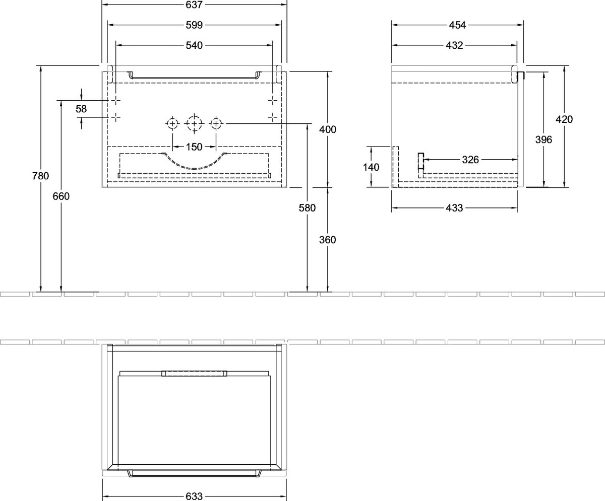 Villeroy & Boch Subway 2.0 Waschtischunterschrank A68810 Glossy White 637 mm