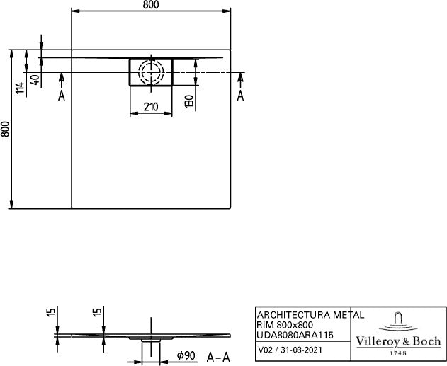 Villeroy & Boch Architectura Duschwanne 1000x1000mm Weiß Alpin – Quadratisch, Flacher Einbau